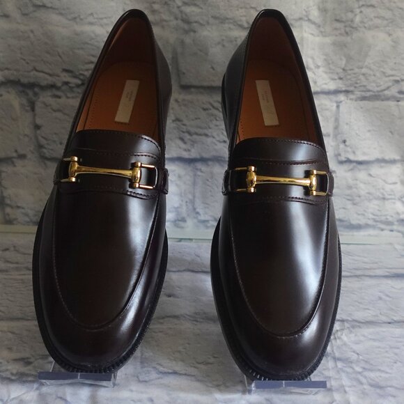 H&M Premium label Burgundy Leather loafers with Gold buckle - Picture 2 of 12